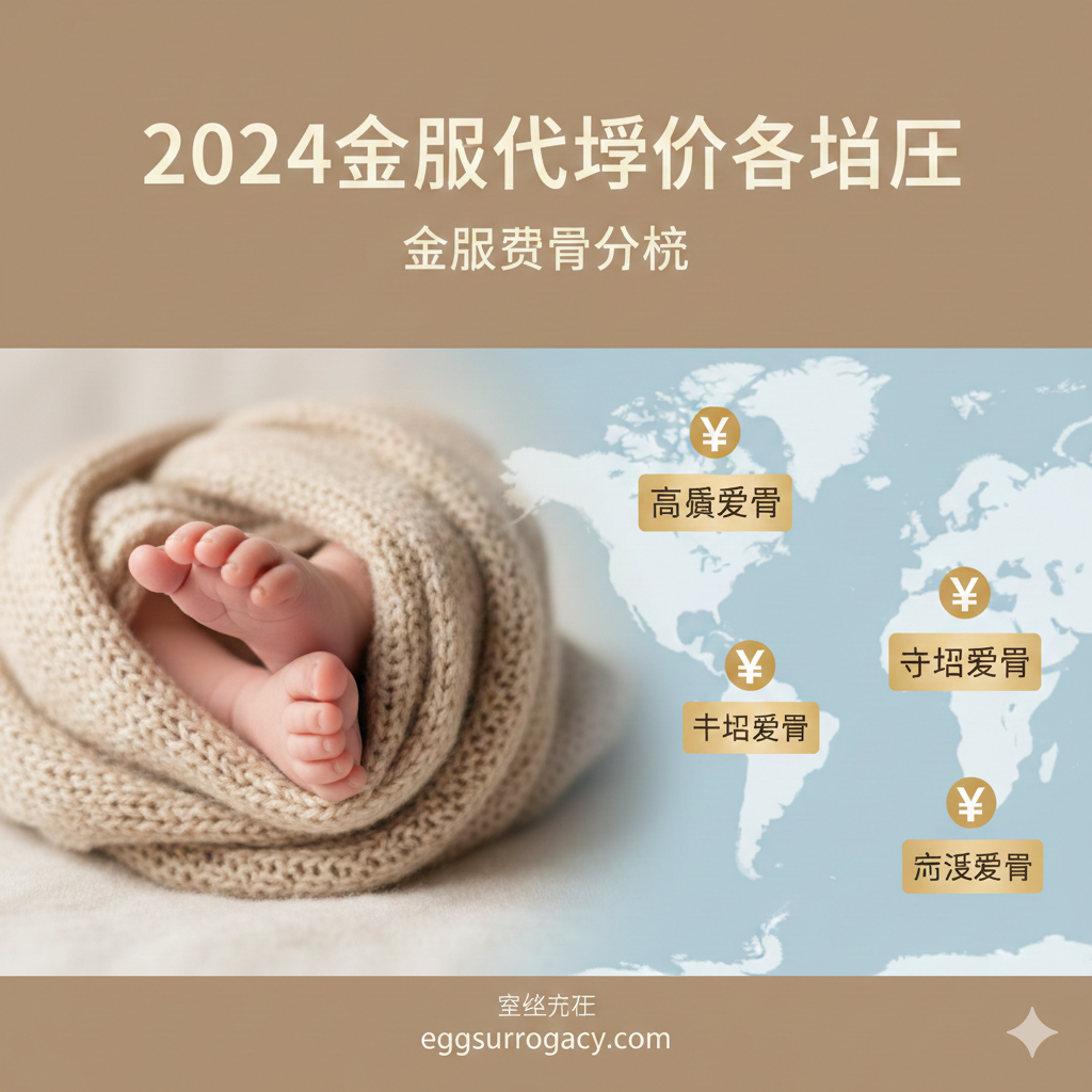 一张温馨且专业的封面图。画面左侧特写展示新生儿稚嫩的脚丫或小手，包裹在柔软的针织毯中，传递家庭的希望；画面右侧虚化背景中展示一张世界地图，并在美国、墨西哥、哥伦比亚位置悬浮着不同大小的金色货币符号或价格标签。光线采用柔和的自然窗光，色调以温暖的米色、淡蓝色和白色为主，视觉上既体现医疗的严谨性，又充满人文关怀，直接点明2024年全球代孕价格指南的主题。