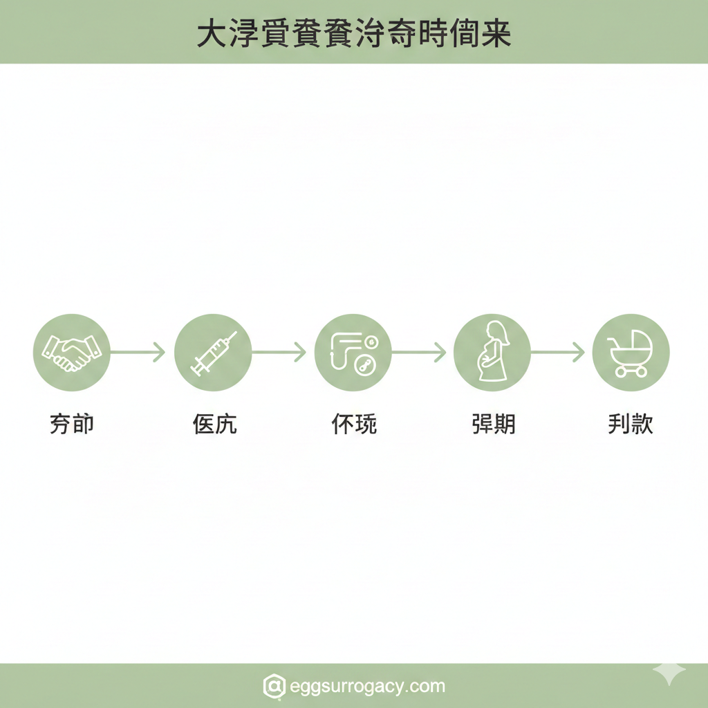 A linear, step-by-step horizontal timeline visualization titled 'Payment Schedule'. It depicts five key milestones: 1. Startup, 2. Medical, 3. Transfer, 4. Pregnancy, 5. Balance. Each step is connected by a smooth arrow flow. Use icons like a handshake, a syringe, an embryo transfer symbol, a pregnant silhouette, and a baby stroller. The color palette should use calming greens and whites to suggest financial ease and low stress. The style is vector art, clean and corporate but friendly.
